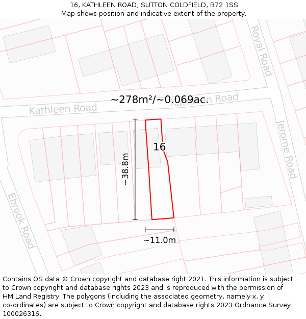 16, KATHLEEN ROAD, SUTTON COLDFIELD, B72 1SS: Plot and title map