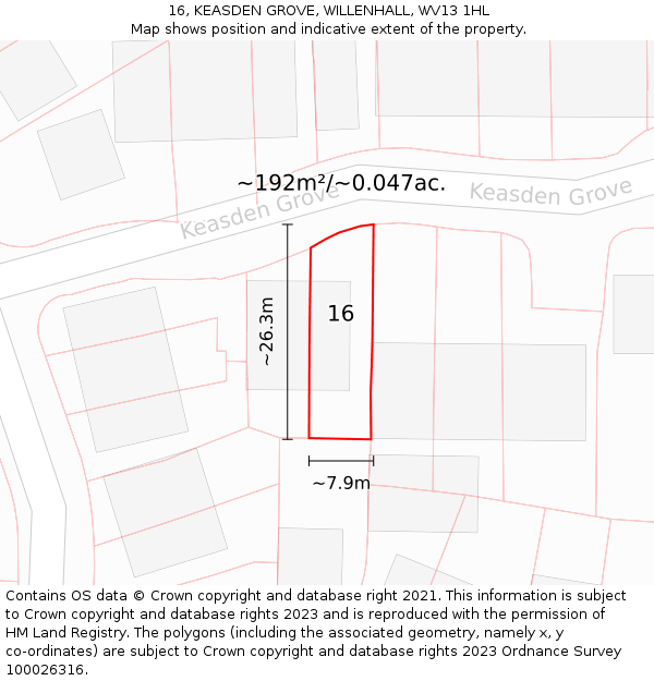 16, KEASDEN GROVE, WILLENHALL, WV13 1HL: Plot and title map