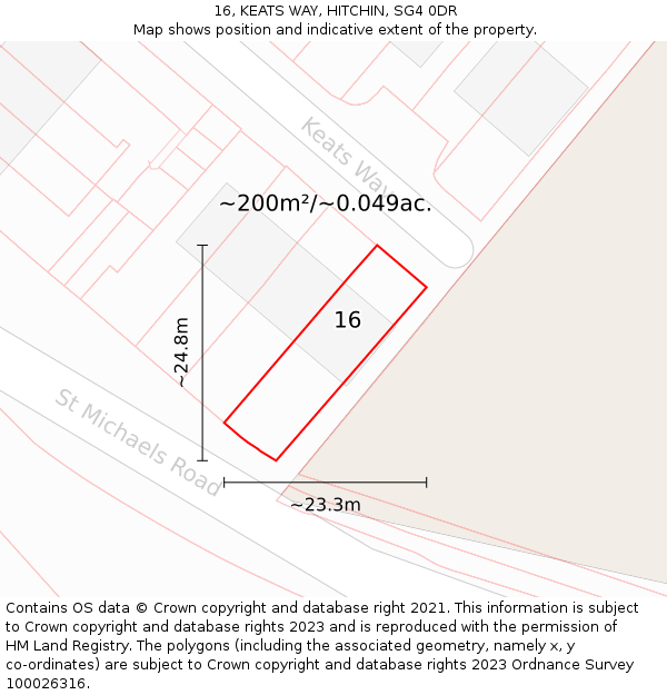 16, KEATS WAY, HITCHIN, SG4 0DR: Plot and title map