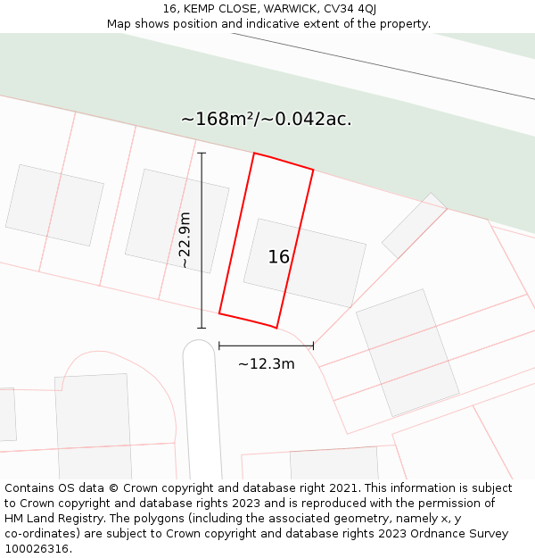 16, KEMP CLOSE, WARWICK, CV34 4QJ: Plot and title map