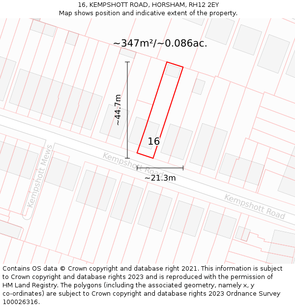 16, KEMPSHOTT ROAD, HORSHAM, RH12 2EY: Plot and title map