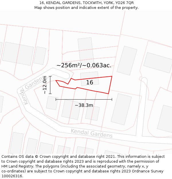 16, KENDAL GARDENS, TOCKWITH, YORK, YO26 7QR: Plot and title map