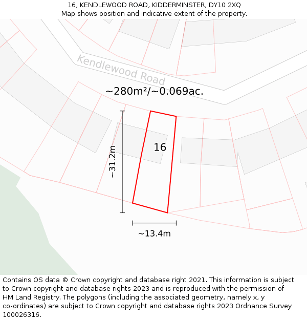 16, KENDLEWOOD ROAD, KIDDERMINSTER, DY10 2XQ: Plot and title map