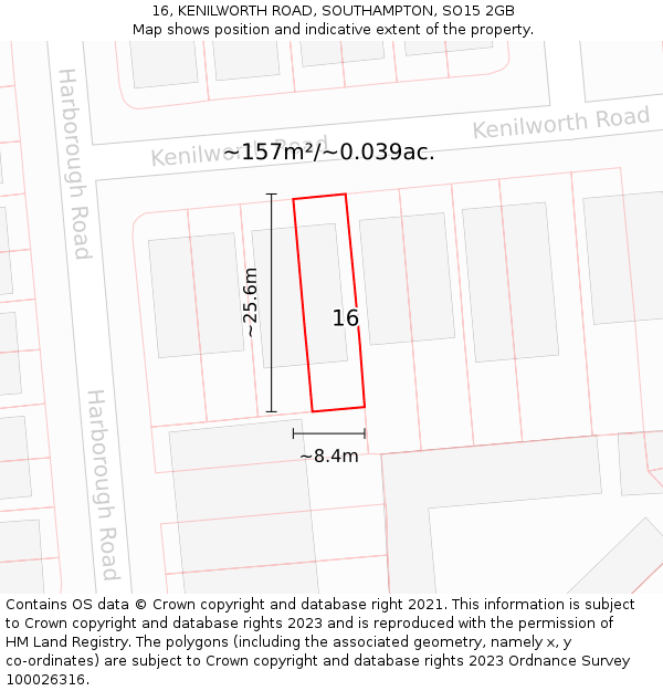 16, KENILWORTH ROAD, SOUTHAMPTON, SO15 2GB: Plot and title map