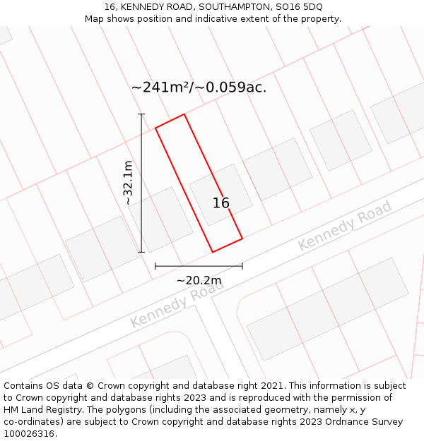 16, KENNEDY ROAD, SOUTHAMPTON, SO16 5DQ: Plot and title map