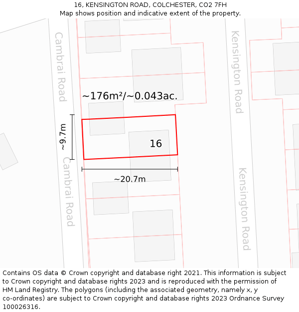 16, KENSINGTON ROAD, COLCHESTER, CO2 7FH: Plot and title map