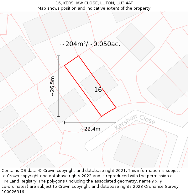 16, KERSHAW CLOSE, LUTON, LU3 4AT: Plot and title map