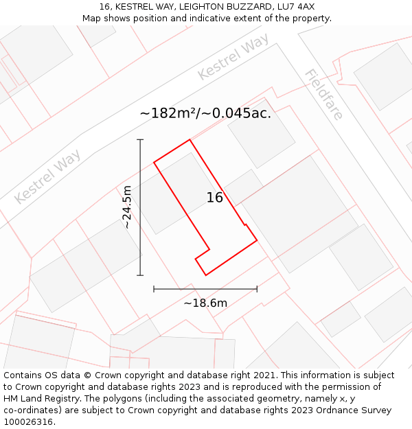 16, KESTREL WAY, LEIGHTON BUZZARD, LU7 4AX: Plot and title map