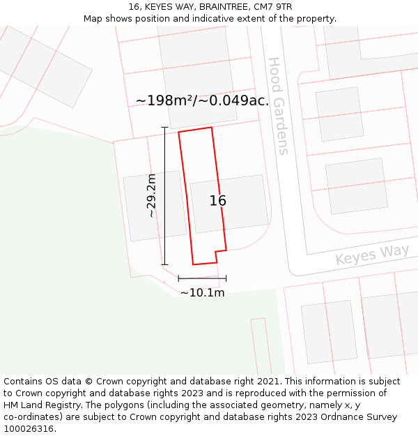 16, KEYES WAY, BRAINTREE, CM7 9TR: Plot and title map