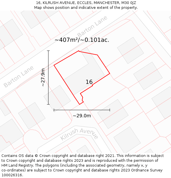 16, KILRUSH AVENUE, ECCLES, MANCHESTER, M30 0JZ: Plot and title map