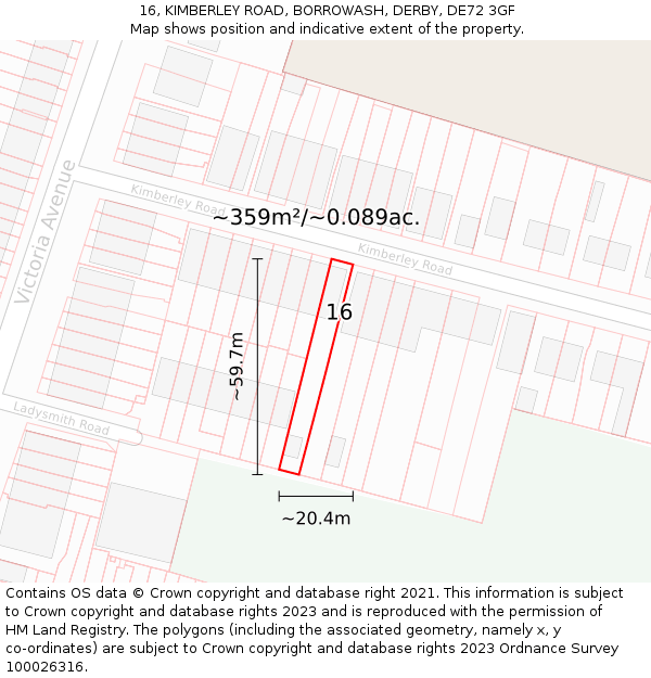 16, KIMBERLEY ROAD, BORROWASH, DERBY, DE72 3GF: Plot and title map