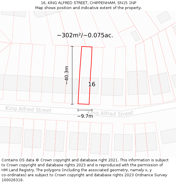16, KING ALFRED STREET, CHIPPENHAM, SN15 1NP: Plot and title map