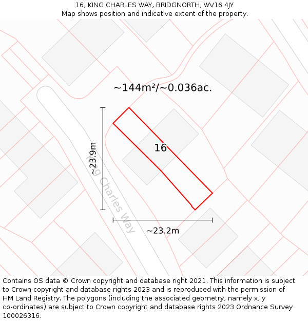 16, KING CHARLES WAY, BRIDGNORTH, WV16 4JY: Plot and title map