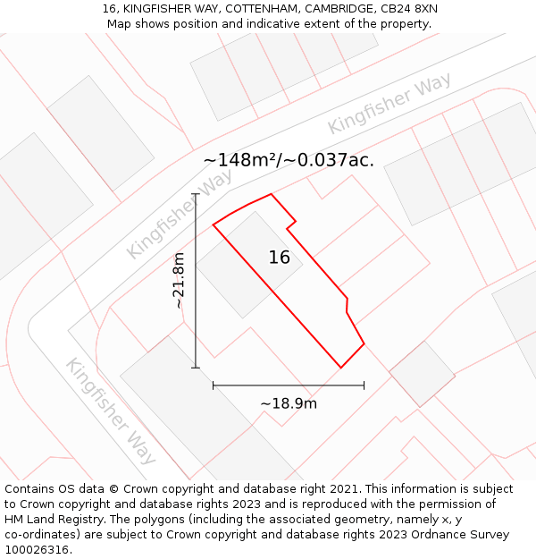 16, KINGFISHER WAY, COTTENHAM, CAMBRIDGE, CB24 8XN: Plot and title map