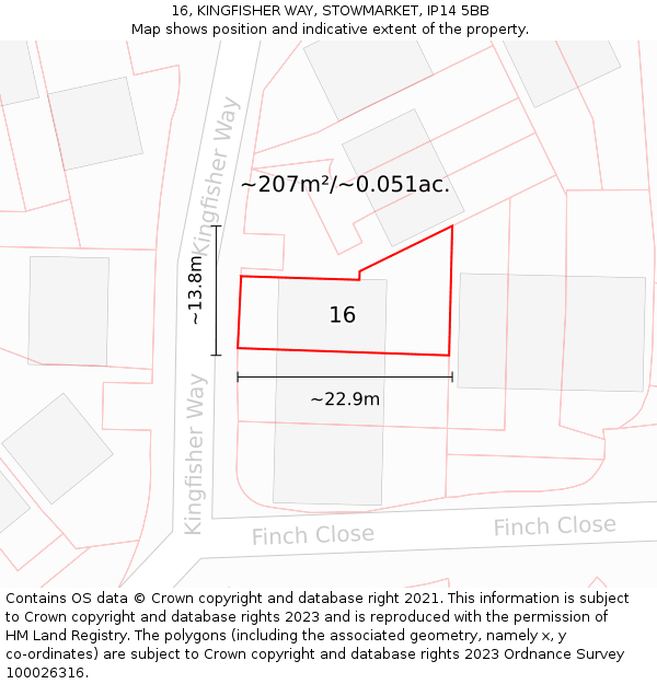 16, KINGFISHER WAY, STOWMARKET, IP14 5BB: Plot and title map