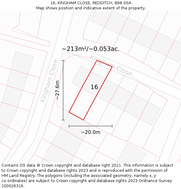 16, KINGHAM CLOSE, REDDITCH, B98 0SA: Plot and title map