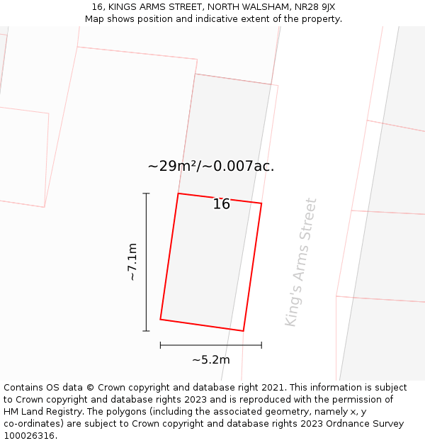 16, KINGS ARMS STREET, NORTH WALSHAM, NR28 9JX: Plot and title map