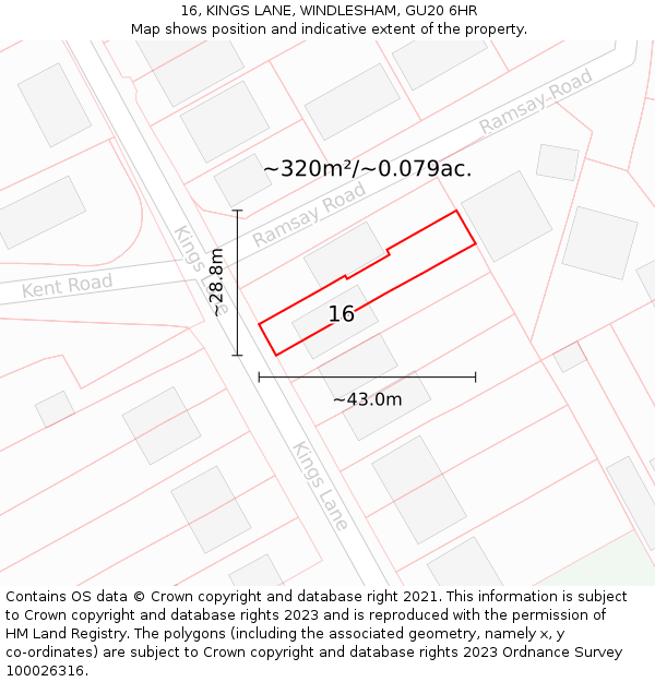 16, KINGS LANE, WINDLESHAM, GU20 6HR: Plot and title map