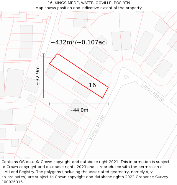 16, KINGS MEDE, WATERLOOVILLE, PO8 9TN: Plot and title map