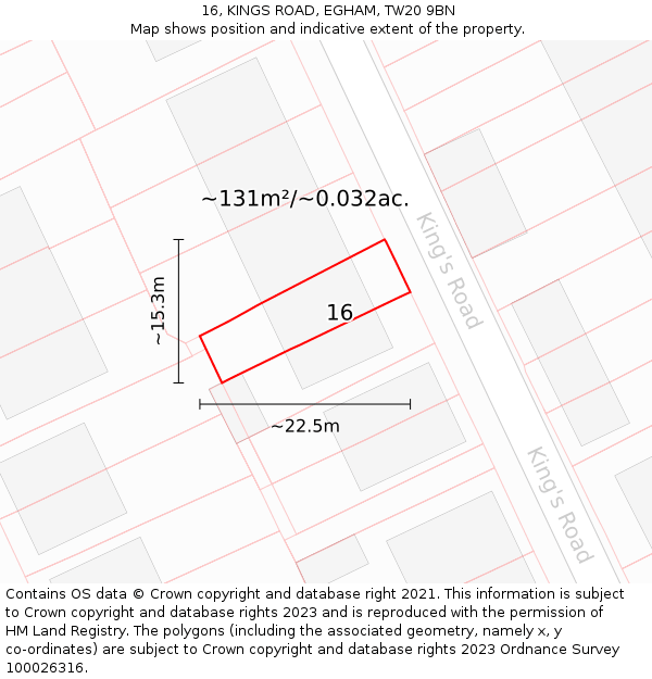 16, KINGS ROAD, EGHAM, TW20 9BN: Plot and title map