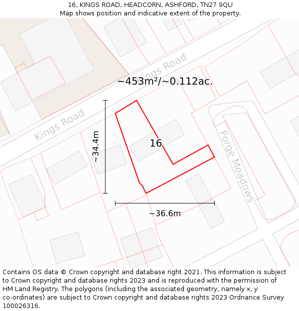 16, KINGS ROAD, HEADCORN, ASHFORD, TN27 9QU: Plot and title map