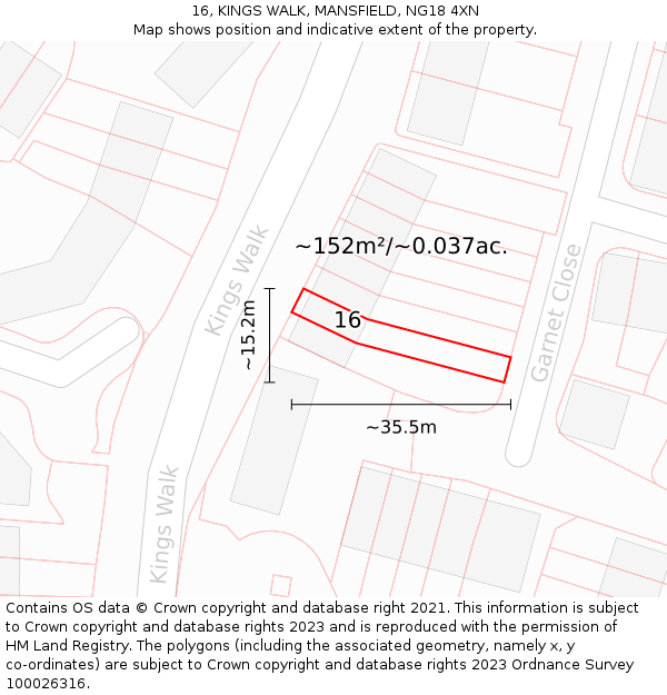 16, KINGS WALK, MANSFIELD, NG18 4XN: Plot and title map