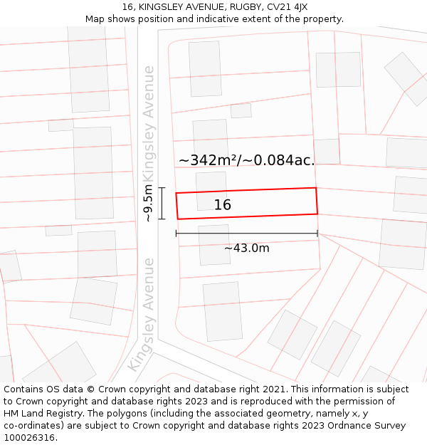16, KINGSLEY AVENUE, RUGBY, CV21 4JX: Plot and title map