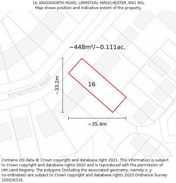 16, KINGSNORTH ROAD, URMSTON, MANCHESTER, M41 8SL: Plot and title map