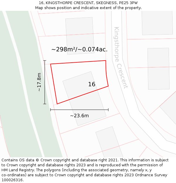 16, KINGSTHORPE CRESCENT, SKEGNESS, PE25 3PW: Plot and title map