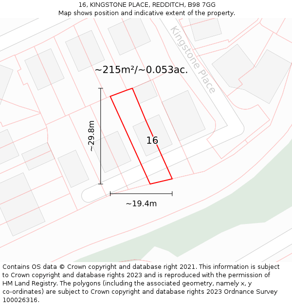 16, KINGSTONE PLACE, REDDITCH, B98 7GG: Plot and title map