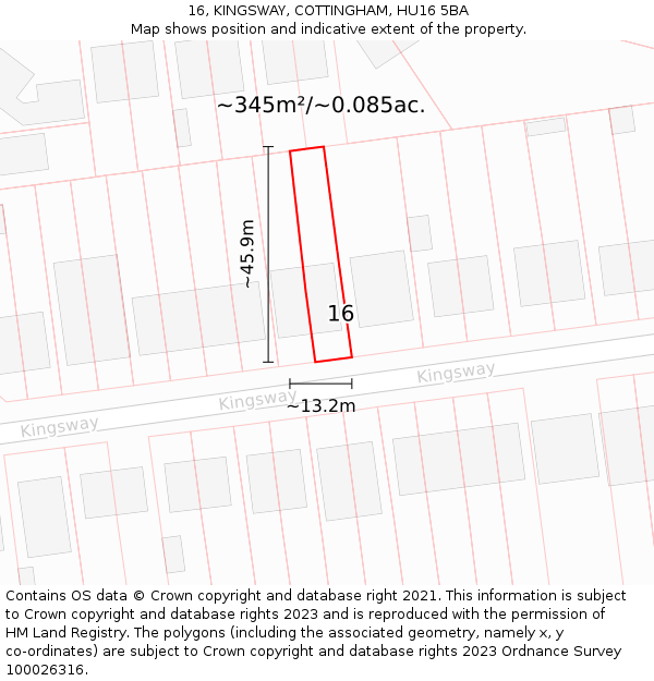 16, KINGSWAY, COTTINGHAM, HU16 5BA: Plot and title map
