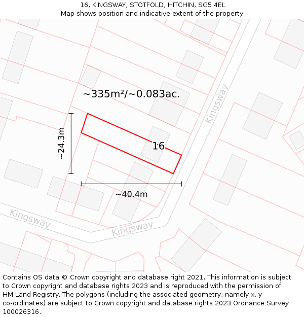 16, KINGSWAY, STOTFOLD, HITCHIN, SG5 4EL: Plot and title map