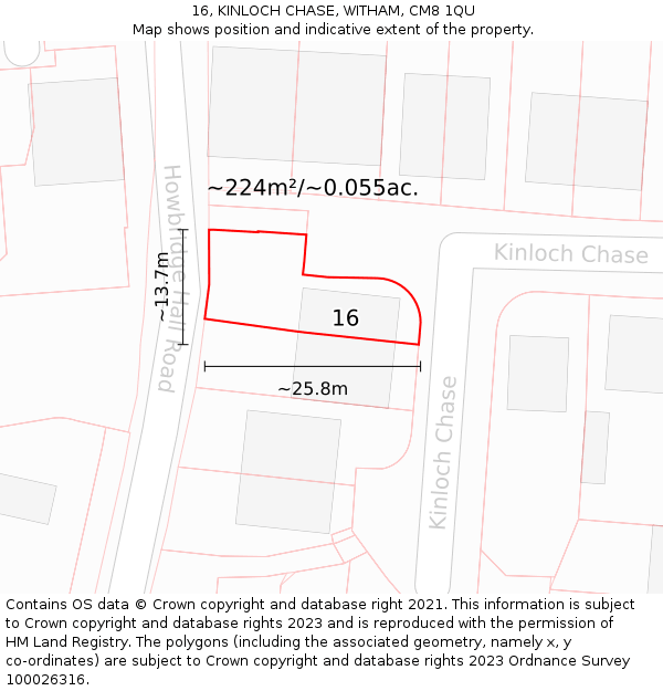 16, KINLOCH CHASE, WITHAM, CM8 1QU: Plot and title map