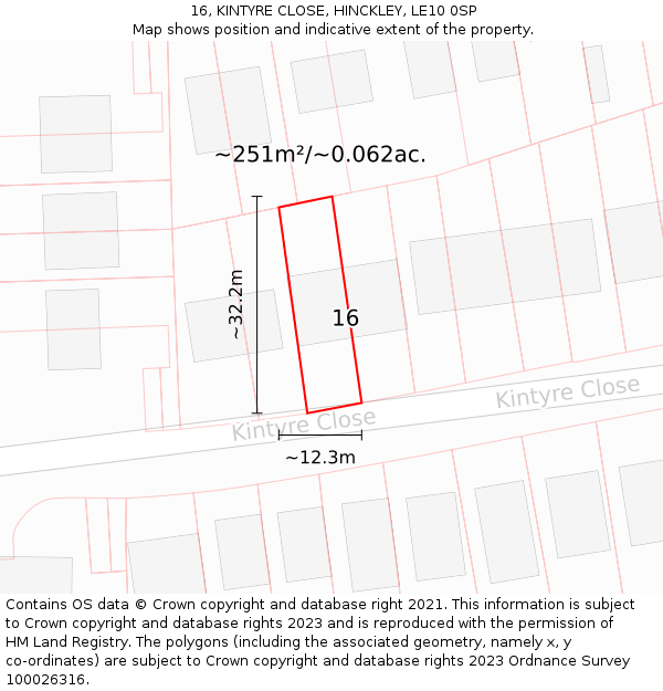 16, KINTYRE CLOSE, HINCKLEY, LE10 0SP: Plot and title map