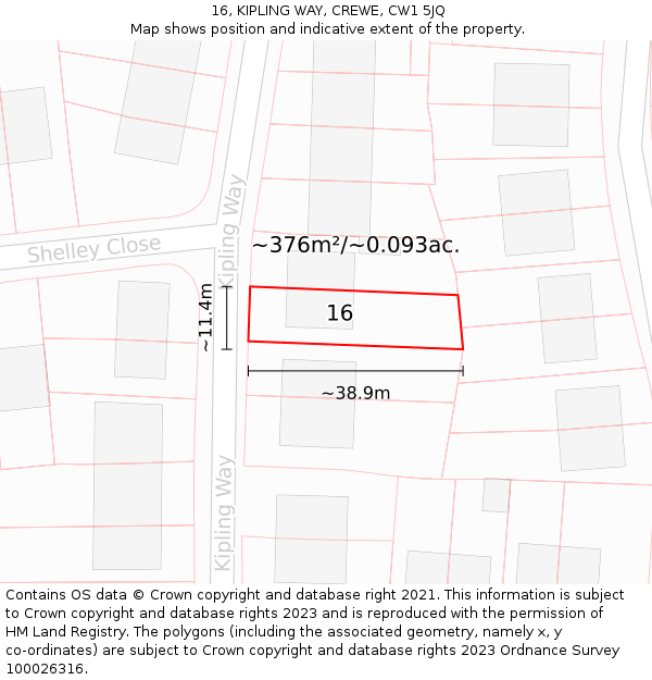 16, KIPLING WAY, CREWE, CW1 5JQ: Plot and title map