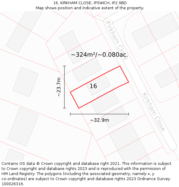 16, KIRKHAM CLOSE, IPSWICH, IP2 9BD: Plot and title map