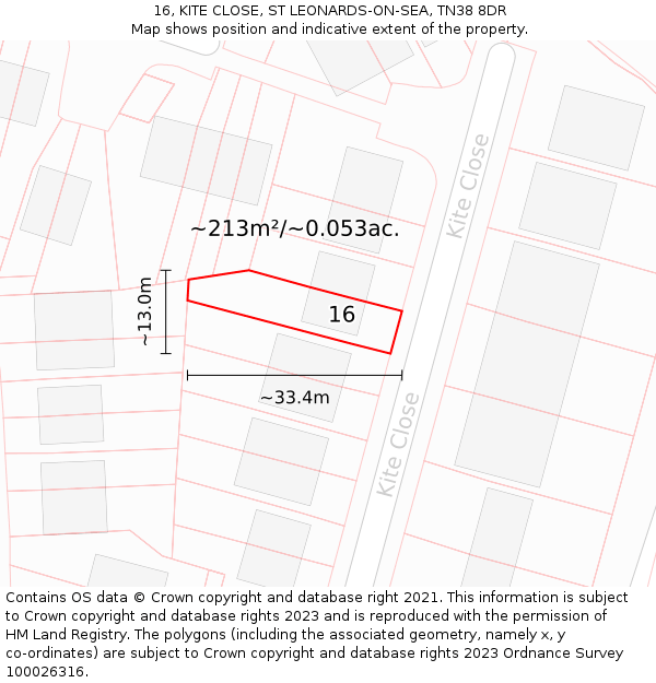 16, KITE CLOSE, ST LEONARDS-ON-SEA, TN38 8DR: Plot and title map