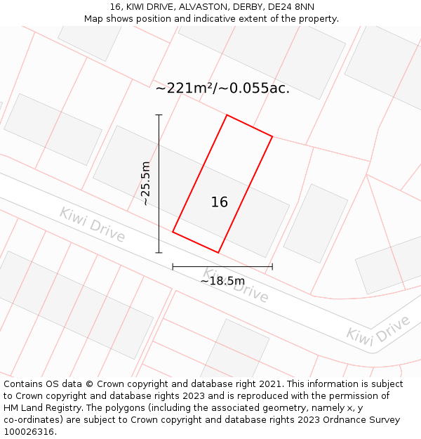 16, KIWI DRIVE, ALVASTON, DERBY, DE24 8NN: Plot and title map