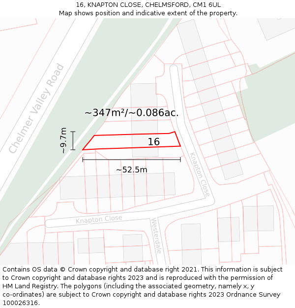 16, KNAPTON CLOSE, CHELMSFORD, CM1 6UL: Plot and title map