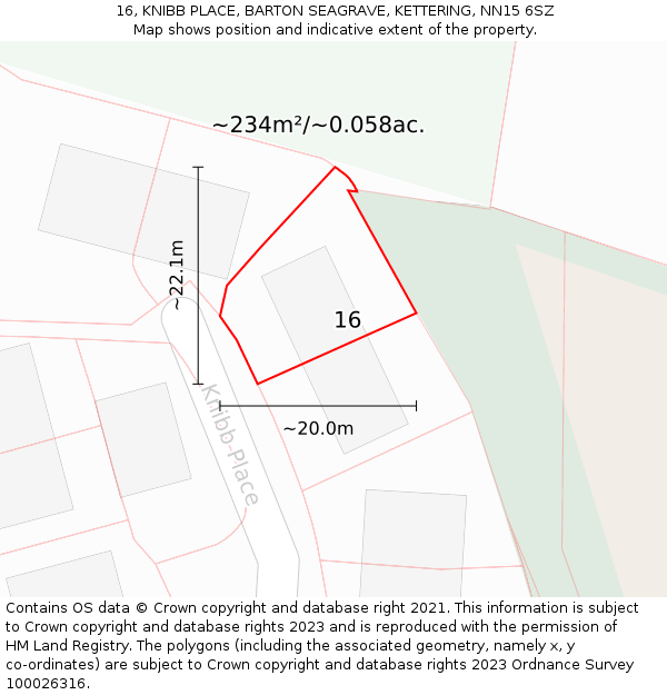 16, KNIBB PLACE, BARTON SEAGRAVE, KETTERING, NN15 6SZ: Plot and title map