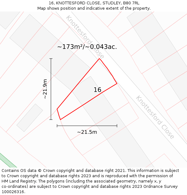 16, KNOTTESFORD CLOSE, STUDLEY, B80 7RL: Plot and title map
