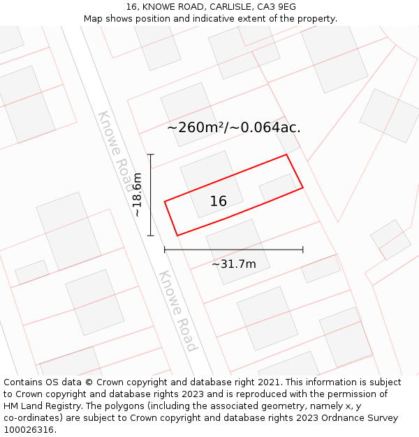 16, KNOWE ROAD, CARLISLE, CA3 9EG: Plot and title map