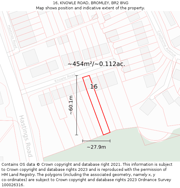 16, KNOWLE ROAD, BROMLEY, BR2 8NG: Plot and title map