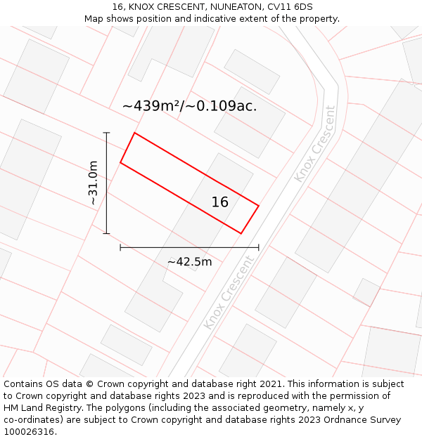 16, KNOX CRESCENT, NUNEATON, CV11 6DS: Plot and title map