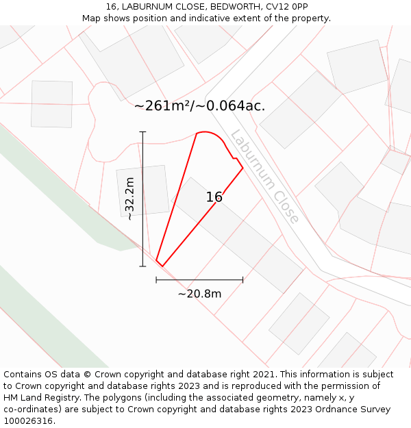 16, LABURNUM CLOSE, BEDWORTH, CV12 0PP: Plot and title map
