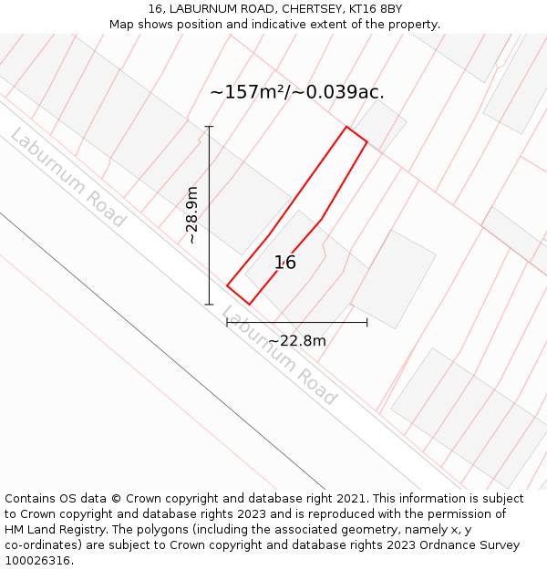 16, LABURNUM ROAD, CHERTSEY, KT16 8BY: Plot and title map
