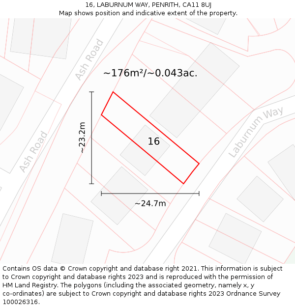 16, LABURNUM WAY, PENRITH, CA11 8UJ: Plot and title map