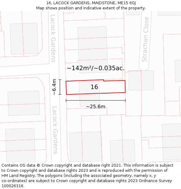 16, LACOCK GARDENS, MAIDSTONE, ME15 6GJ: Plot and title map