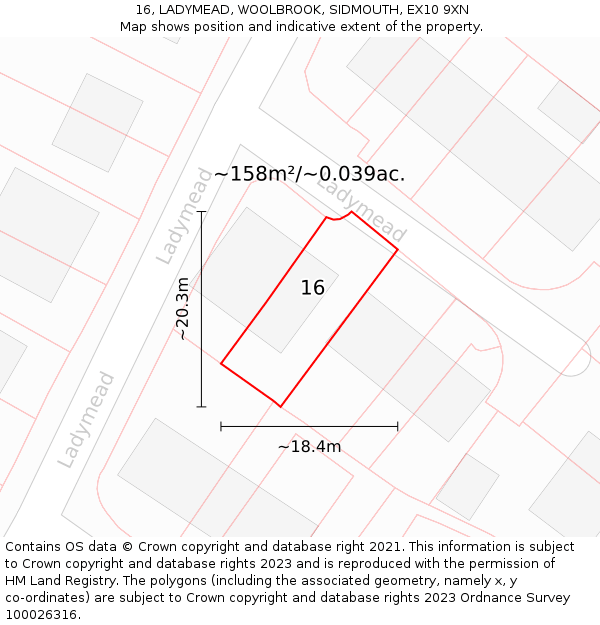 16, LADYMEAD, WOOLBROOK, SIDMOUTH, EX10 9XN: Plot and title map