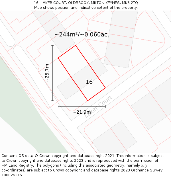 16, LAKER COURT, OLDBROOK, MILTON KEYNES, MK6 2TQ: Plot and title map